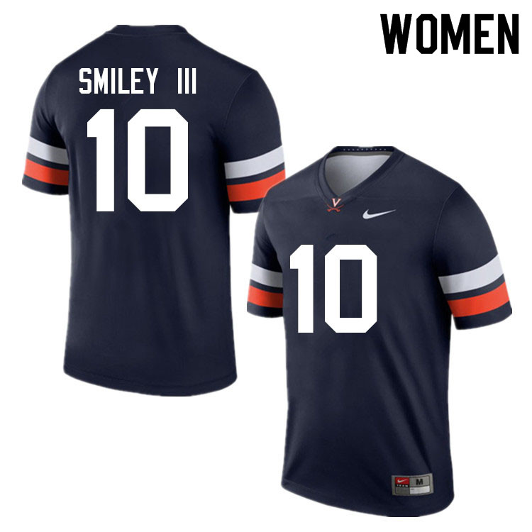 Women #10 Ben Smiley III Virginia Cavaliers College Football Jerseys Sale-Navy - Click Image to Close